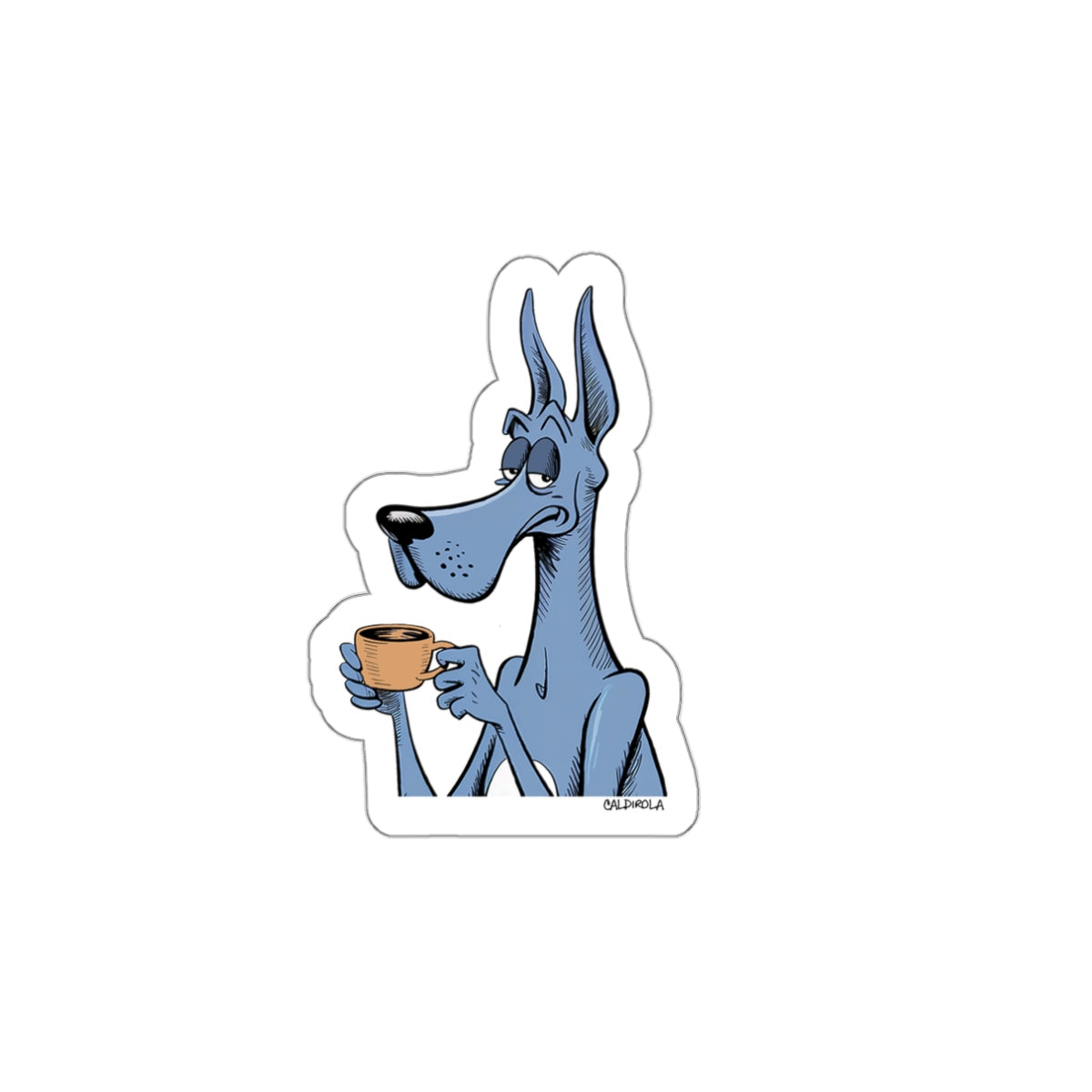 Dane – Must Have Coffee – Mini Sticker (3x3 Funny Dog Decal)