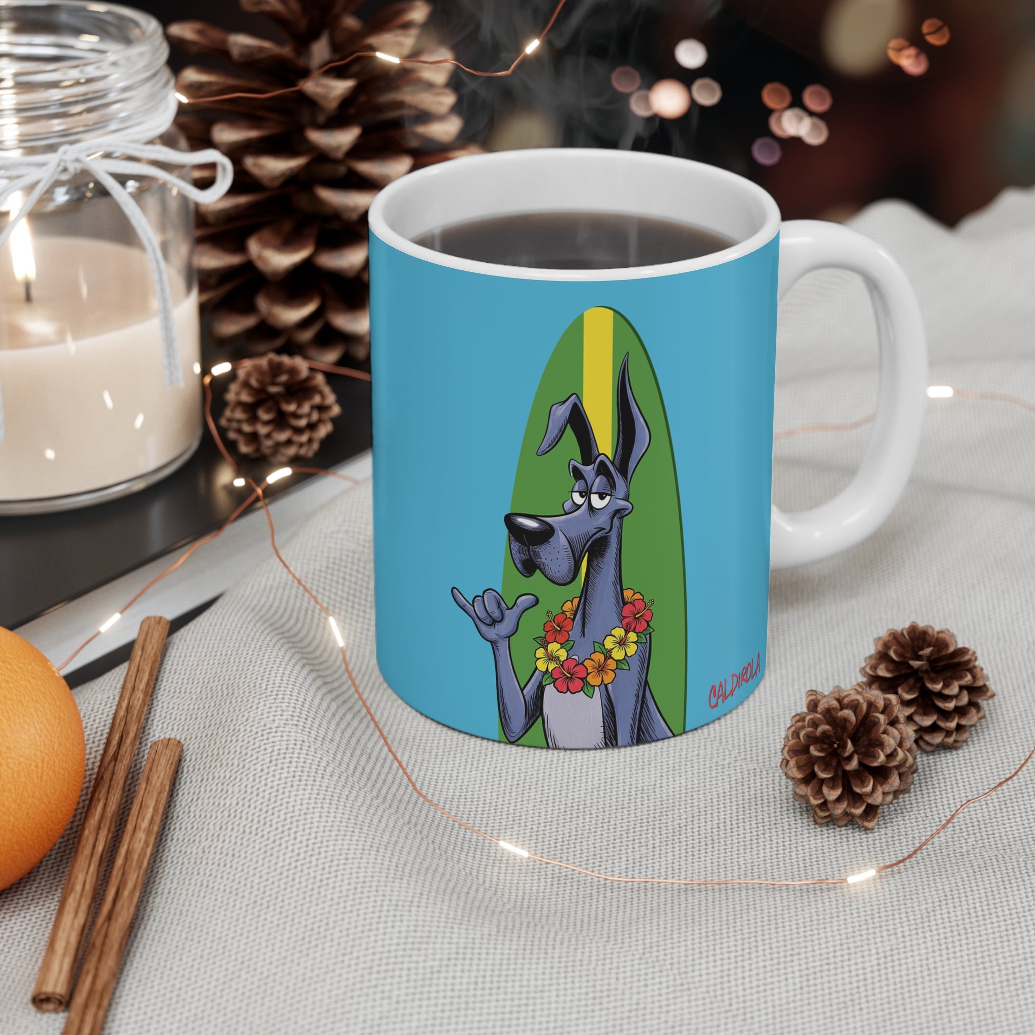 Dog-A-Bunga, Brah! Mug – Funny Great Dane Hawaiian Coffee Mug (11oz)